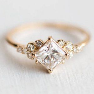 NEW Yellow Gold Square White Sapphire Wedding Ring